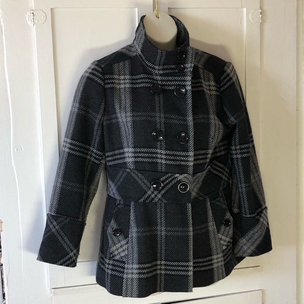 Esprit Warm Women’s Black & Gray Plaid Coat SZ L